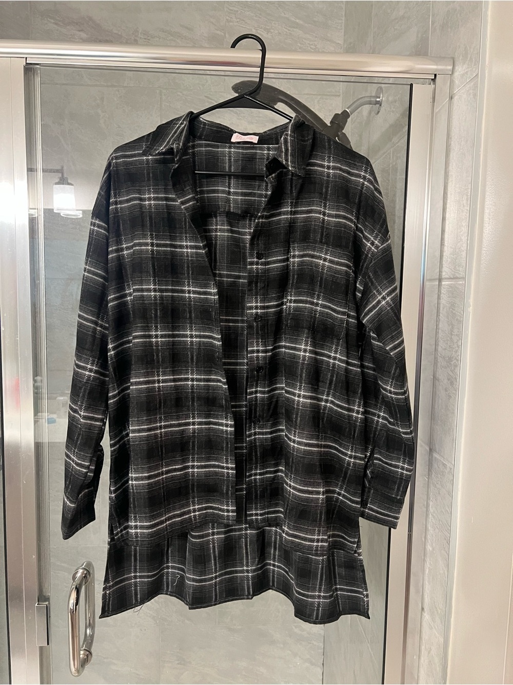 Pink Lily Black and White Plaid Button-Down Shirt